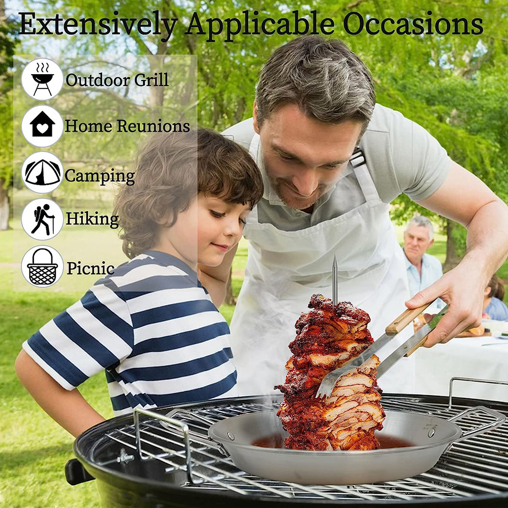 Vertical Rotisserie Pan With Vertical Skewer Grill, Stainless Steel Vertical Barbecue Stand With 3 Sizes Skewer, Detachable Barbecue Accessories Set 304 true color 10 Inch pass payment