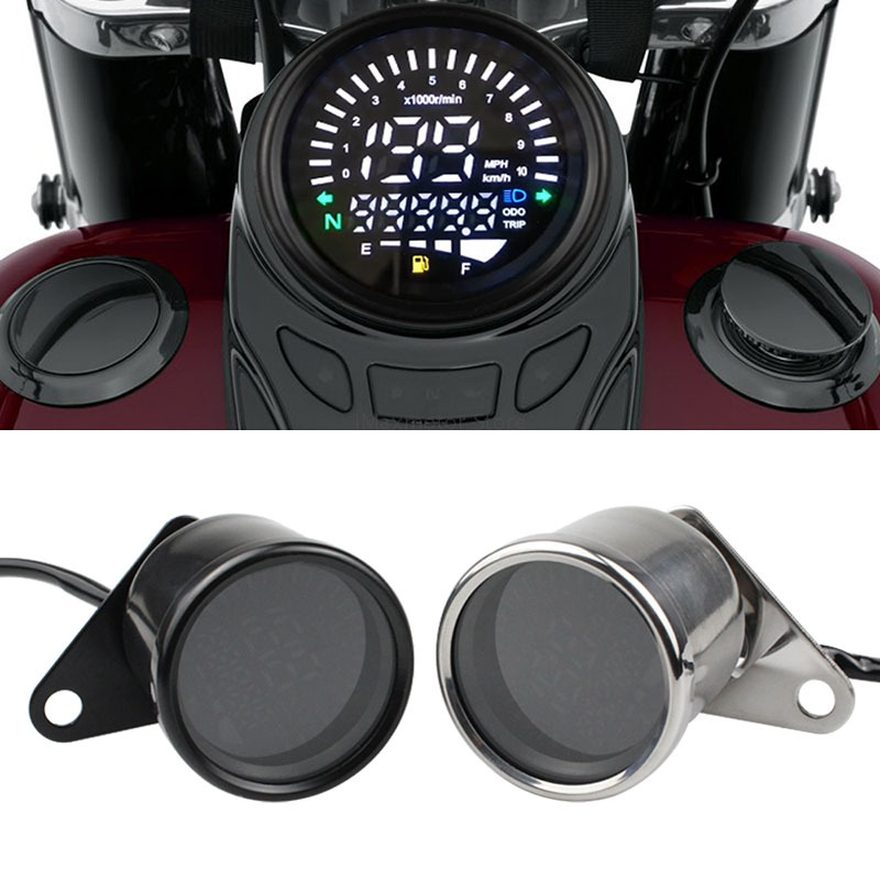 Motorcycle Speedometer Tachometer Gauge, 0~10000RPM 0-199km/h 12V Universal Motorcycle LCD Digital Odometer Multi-Function Fuel Meter Gauge, For Motorbike black