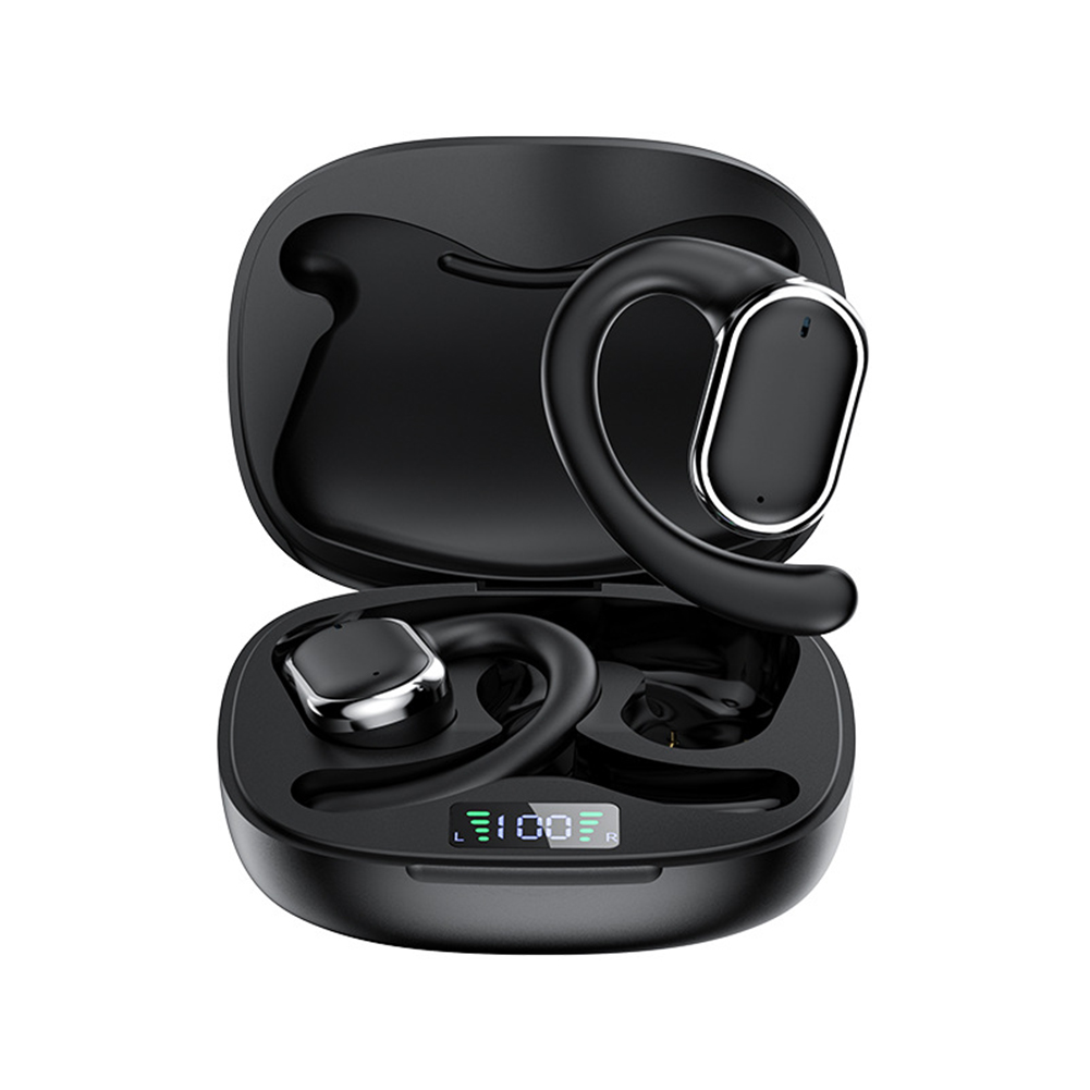 X93 Wireless Earbuds ENC Noise Canceling Power Display Stereo Headphones With Ear Hooks For Smart Phone Laptop black