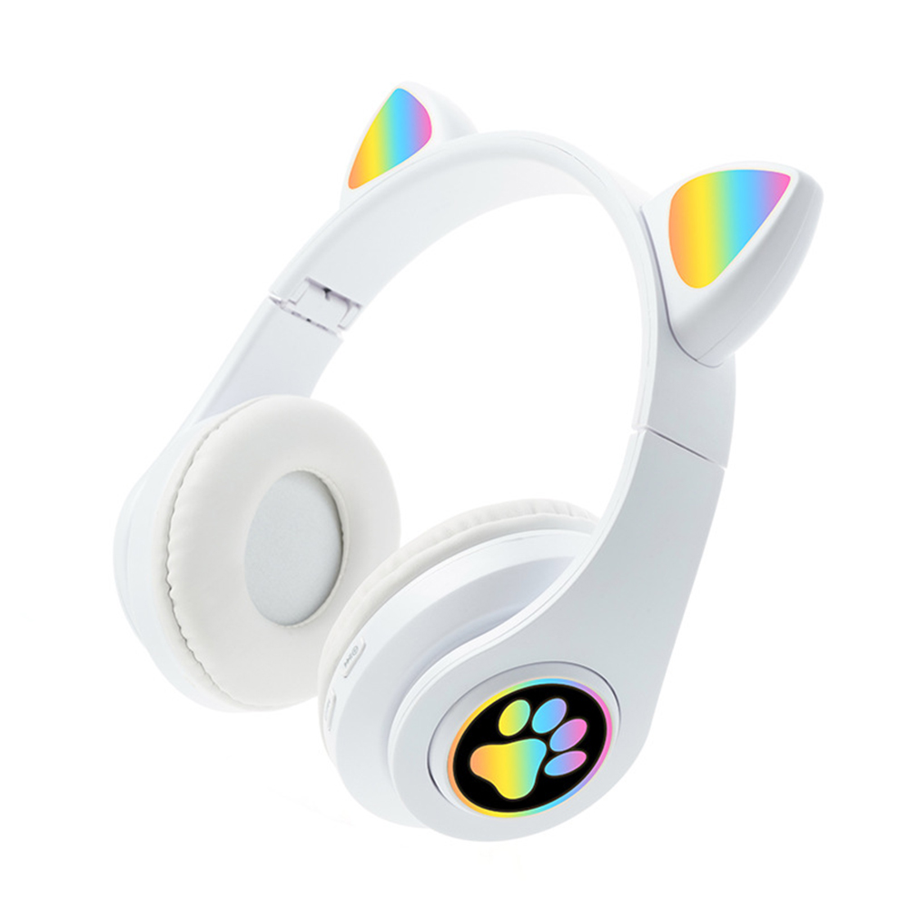 B39M Cat Ears Noise Canceling Headset Stereo Lighting Headphones Wireless Headphones For Smart Phones Computer Laptop cat paw white