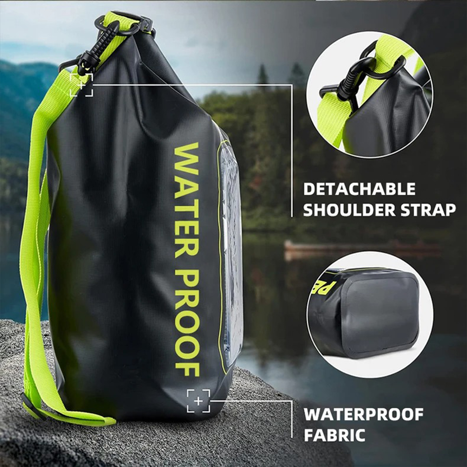 Mobile Phone Waterproof Bag 2L/ 5L Cross Body Bag With Detachable Adjustable Shoulder Straps IPX6 Swimming Waterproof Bag For Outdoor Kayaking Boating Green 2L