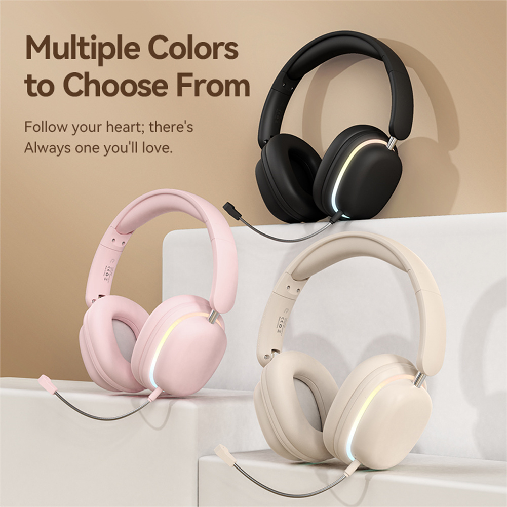 T3 Wireless Headsets Noise Canceling Ear Buds Longer Playtime Foldable Lighting Earphones For Cell Phone Computer Laptop beige