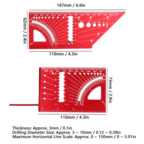 3D Multi-Angle Measuring Ruler, Aluminum Alloy Woodworking Angle Ruler Line Drawing