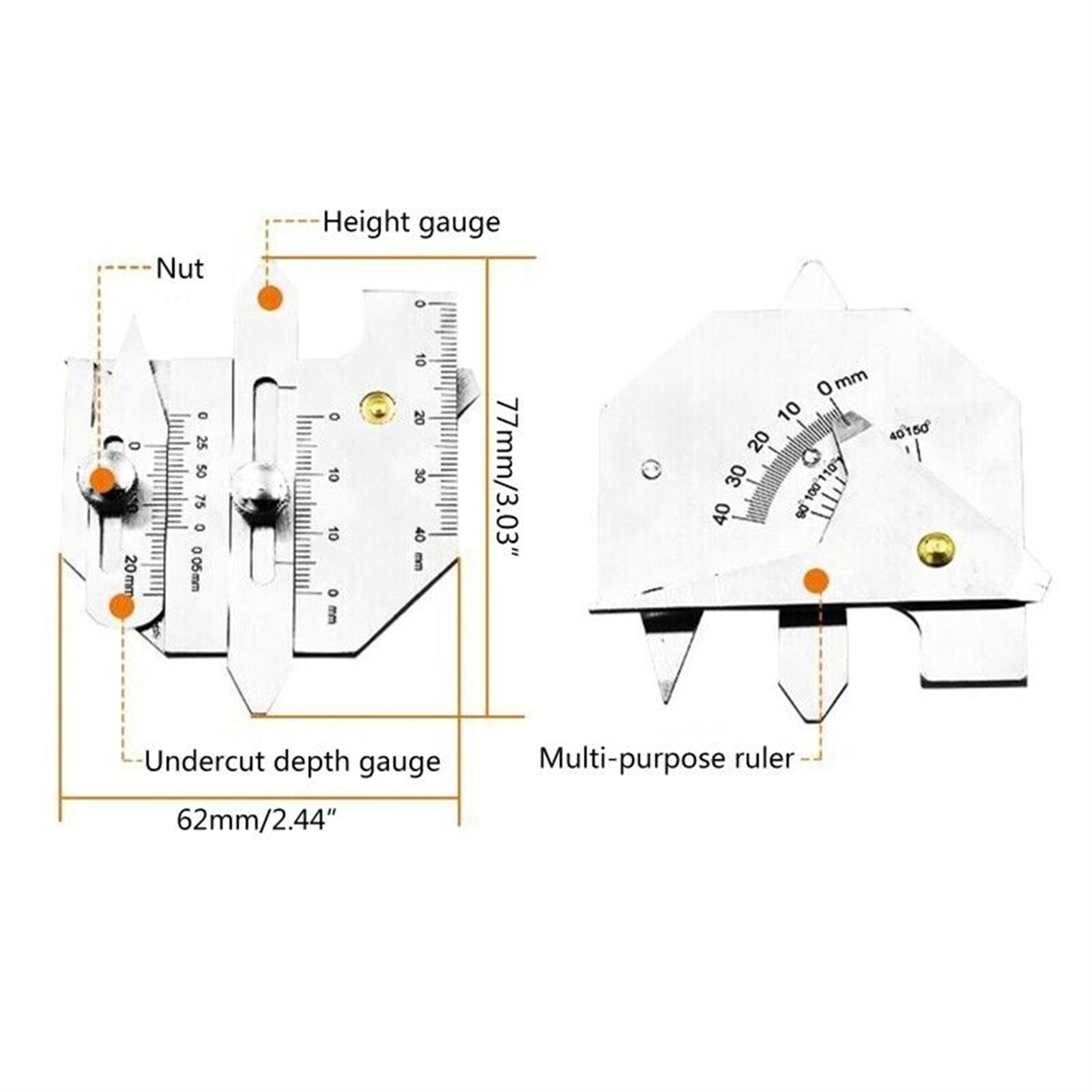 Fillet Weld Gauge Set, Welding Gauges Set, Wear Resistance Stainless Steel Measuring Ruler, Durable Welding Gauge For Measuring Angles, Heights, Widths, Gaps welding inspection ruler