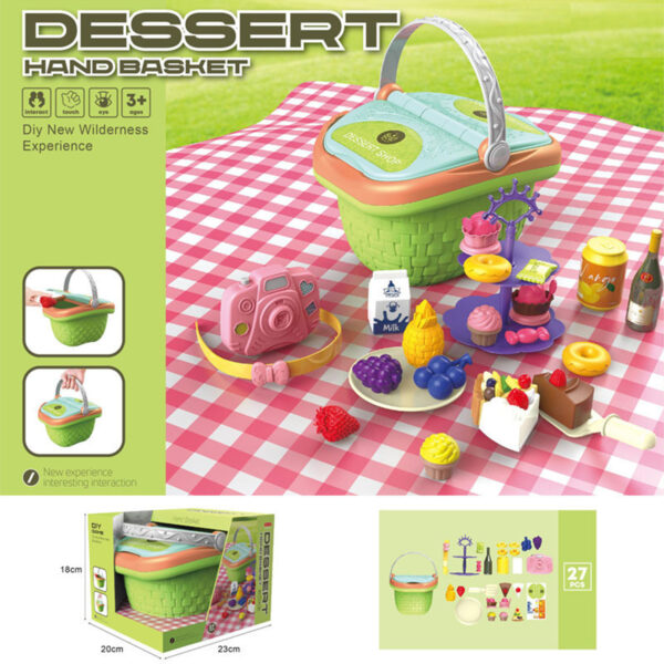 Kids Picnic Basket Food Toy Set Pretend Play Camping Set With Play Food For Boys Girls Birthday Gifts Accessories Picnic Basket