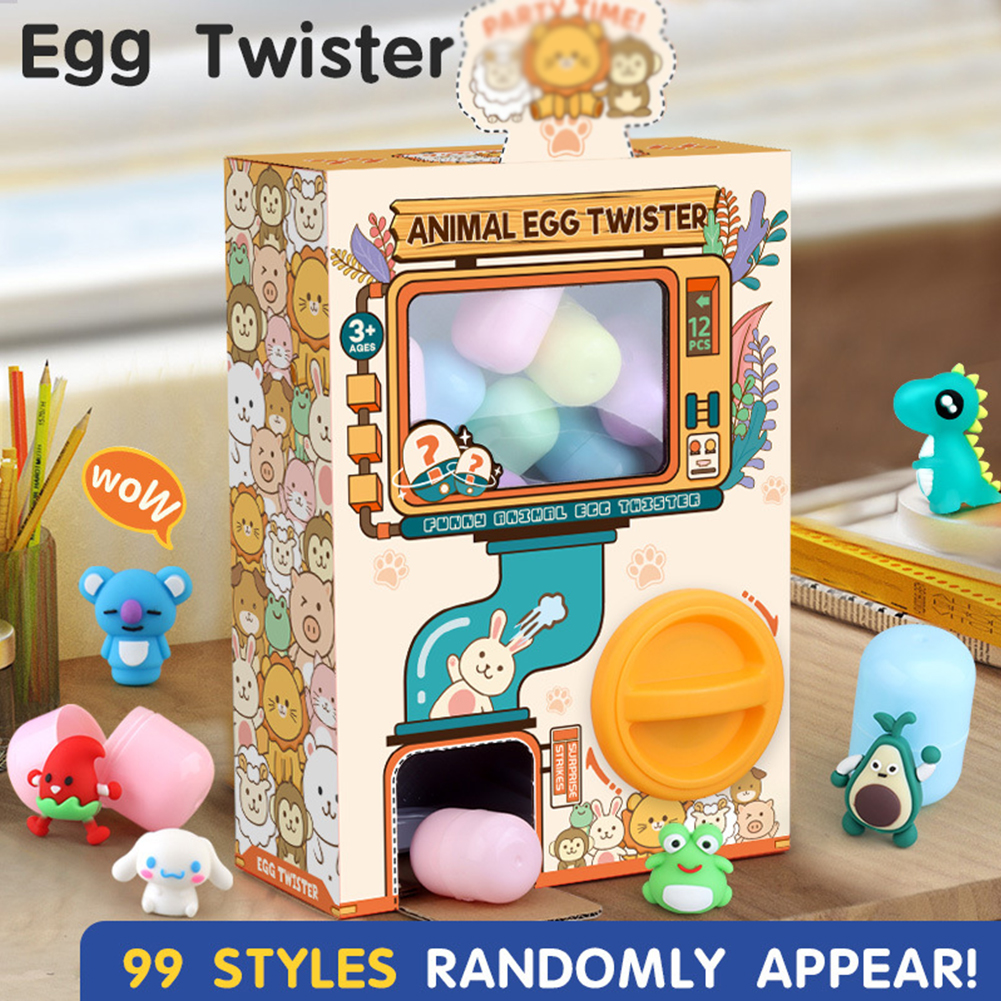 Mini Gashapon Machine Funny Cartoon Animal Doll Figures Capsule Vending Machine Dispenser For Kids Gifts Cartoon (with 12 gashapons)