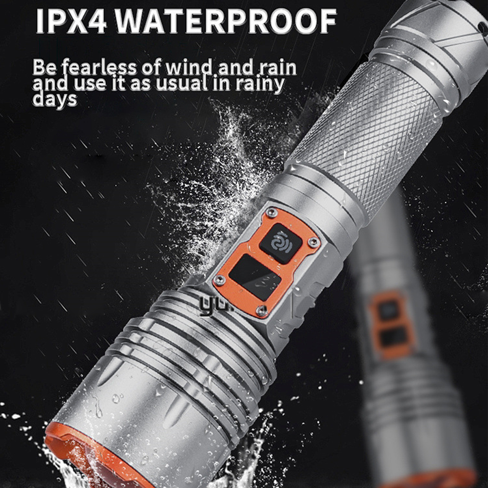 30W LED Flashlight, Battery Powered, Rechargeable, Adjustable Focus, 5 Light Modes, Zoomable, IPX4 Waterproof 1500 Lumen Super Bright Flashlight Contains 18650 battery