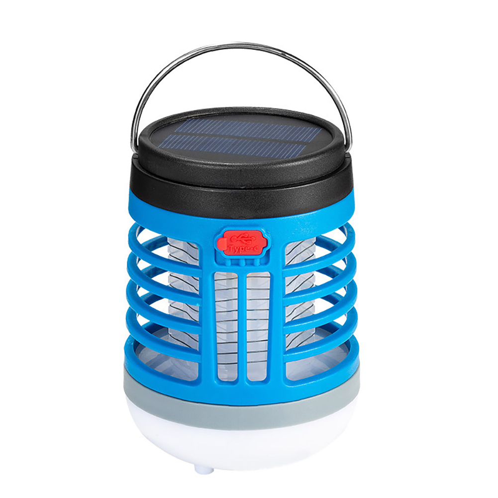 Solar Bug Zapper Light Bulb,3 In 1 Mosquitoes Killer USB Rechargeable Camping Light Flashlight, Outdoor Insect Killer With 3 Function For Corridor, Balcony, Patio blue