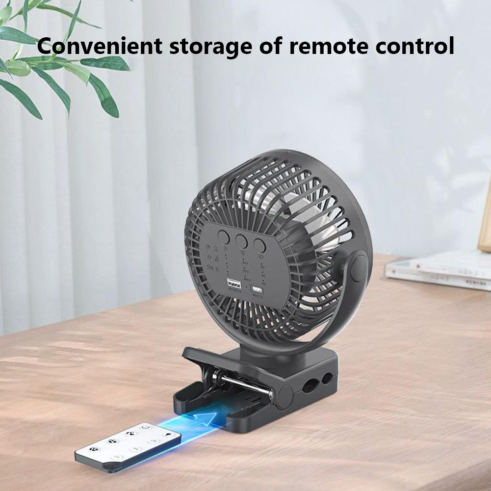 8-inch Clip On Fan, Remote Control Portable Fan With Adjustable Night Light, 3 Speeds Strong Airflow And Quiet Operation Fan For Office Dorm Bedroom Strolle black