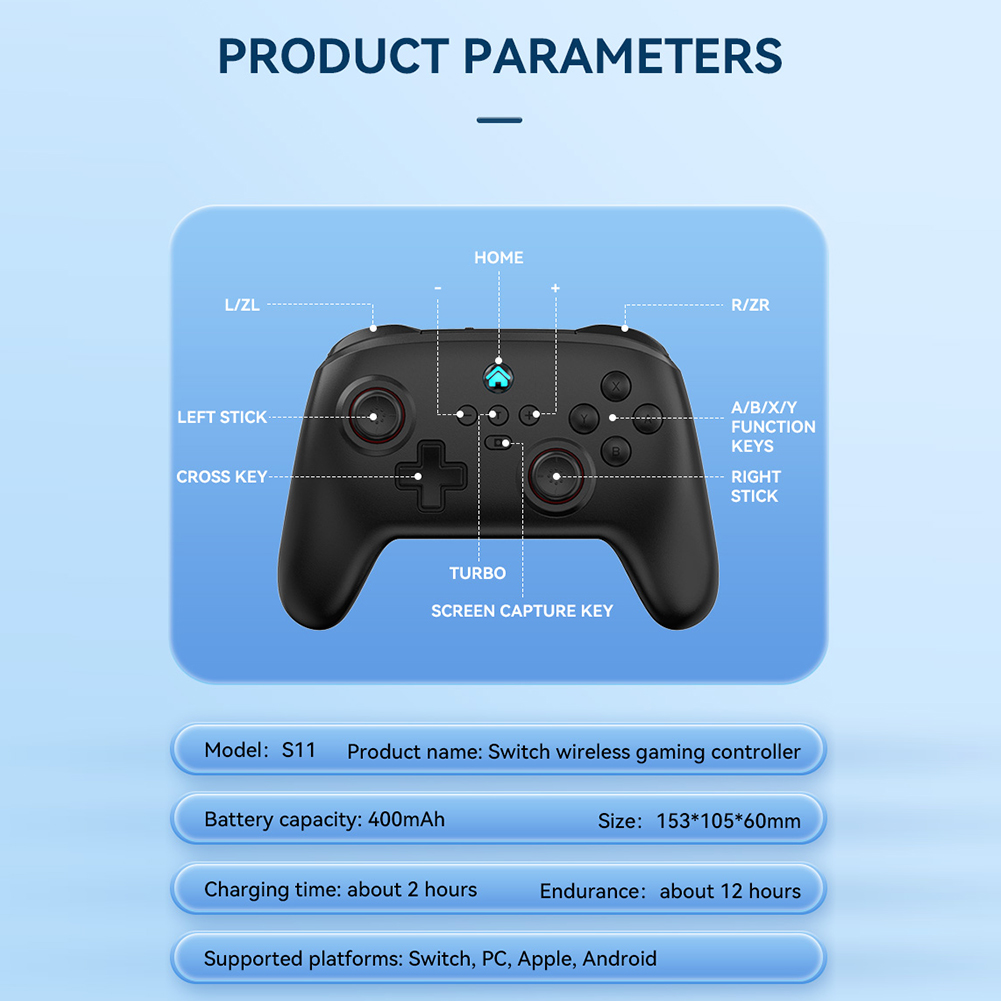 S11 Games Controller Wireless Rechargeable Handheld Controller With Vibration Motors Technology Compatible For Switch Pro Console black