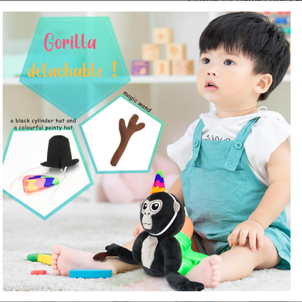 Gorilla Plush Doll Cute Soft Stuffed Cartoon Monkey Plush Dolls For Sofa Ornaments Kids Birthday Gifts Black Model A + Accessories vacuum packaging