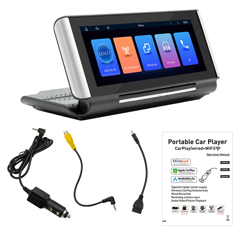 6.86 Inch Portable Car Stereo Radio Compatible For IOS Car Interaction System And Android Auto Wireless MP5 Multimedia Player Supports Backup Camera B5370 black