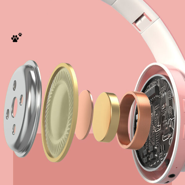 Cat Ear Wireless Headphones Over Ear Hi-Fi Stereo Deep Bass Lighting Headset For Laptop PC Computer Mobile Phone Tablet red