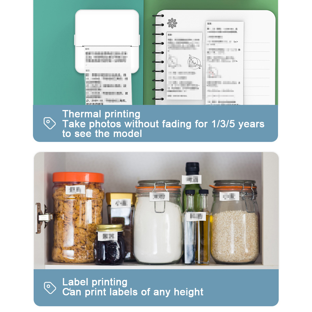 Sticker Printer, Thermal Mini Printer with 800mA Rechargeable Battery 57 Paper Capacity