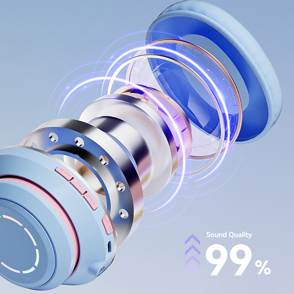 Wireless Cat Ear Headset Stereo Headphones Colorful Lighting Gaming Headset For Smart Phones PC Tablet Computer green