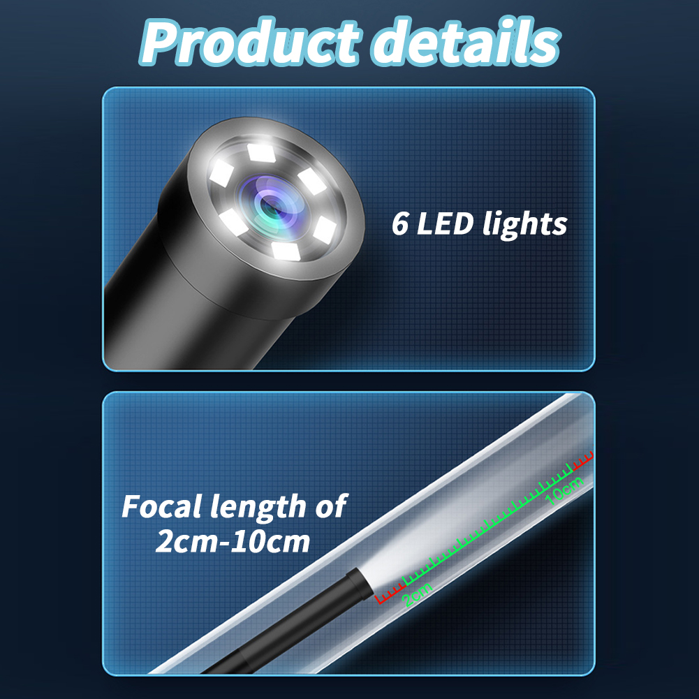 Endoscope Camera With Light, 200W Pixels HD Borescope With 6 LED Lights, 0.3IN Probe Structure, 9.8FT Semi-Rigid Snake Cabl, IP67 Waterproof Inspection Camera 3 meters