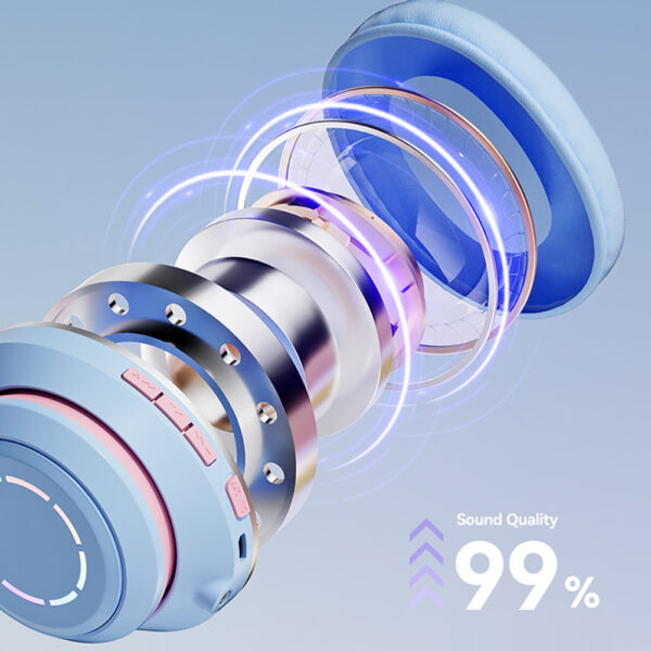 Wireless Cat Ear Headset Stereo Headphones Colorful Lighting Gaming Headset For Smart Phones PC Tablet Computer green + with microphone