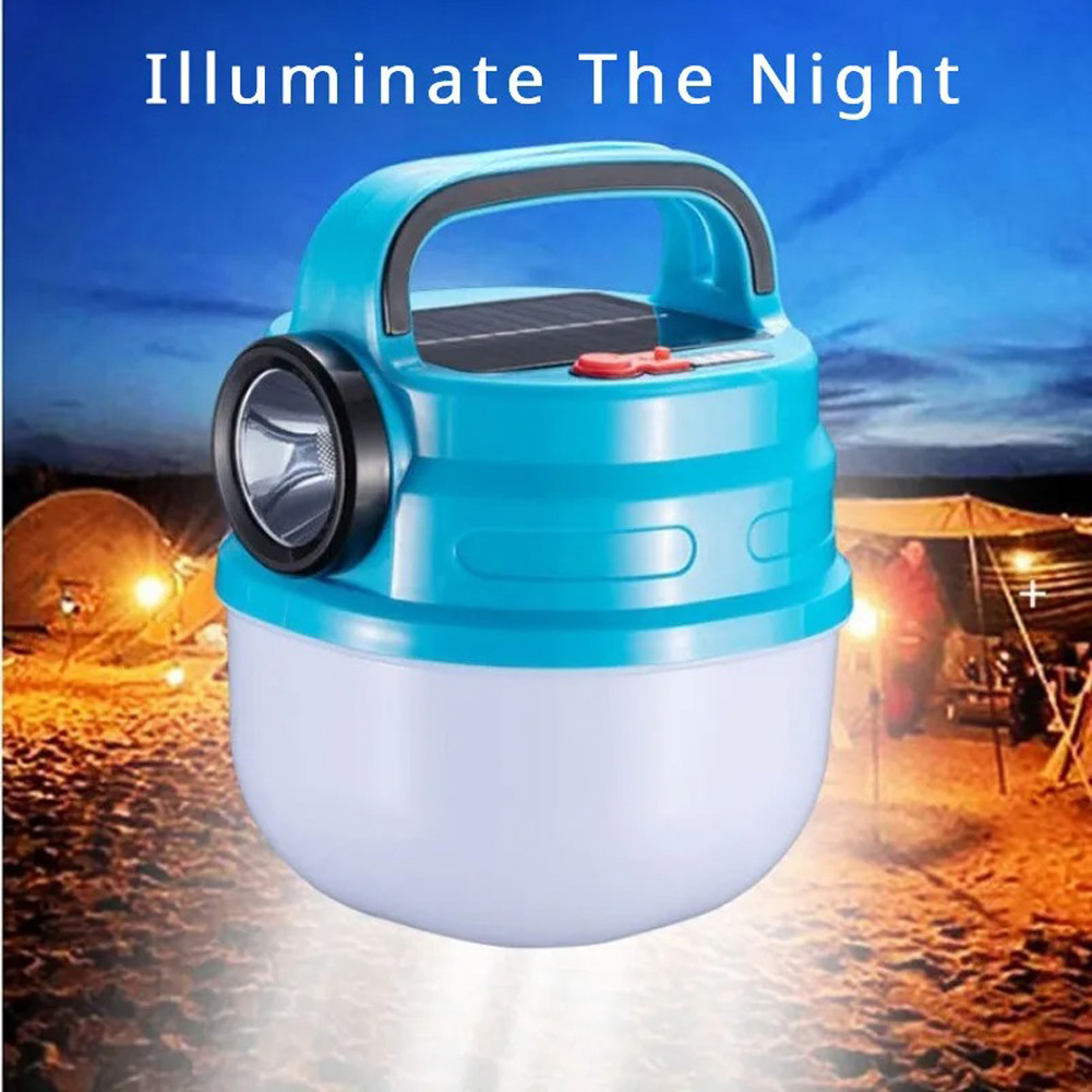 Portable Outdoor Camping Light, Rechargeable 1200mAh Battery Solar Powered And USB Charging, Outdoor Camping Hanging Tent Lamp With Adjustable Brightness Blue-Small small