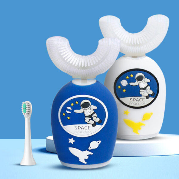 Kids U Shaped Electric Toothbrush, Toothbrush Kids With 3 Modes, Easy Operation Cartoon Astronaut 360-Degree Cleaning IPX7 Waterproof Design For 2-13 Years Kids packaging + straight brush Toothbrush