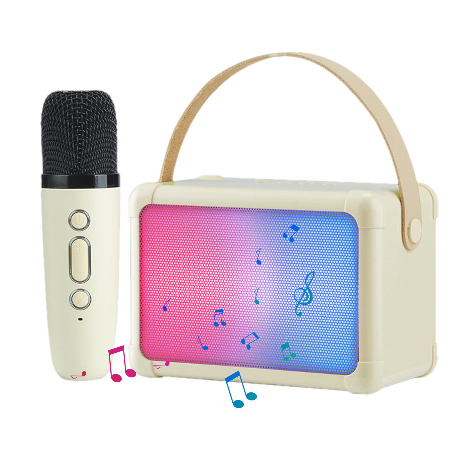 H2 Karaoke Machine With Microphones Cool RGB Lighting Portable Speaker Studio Speaker AUX TF Card Player For Party Meeting Single mic pink