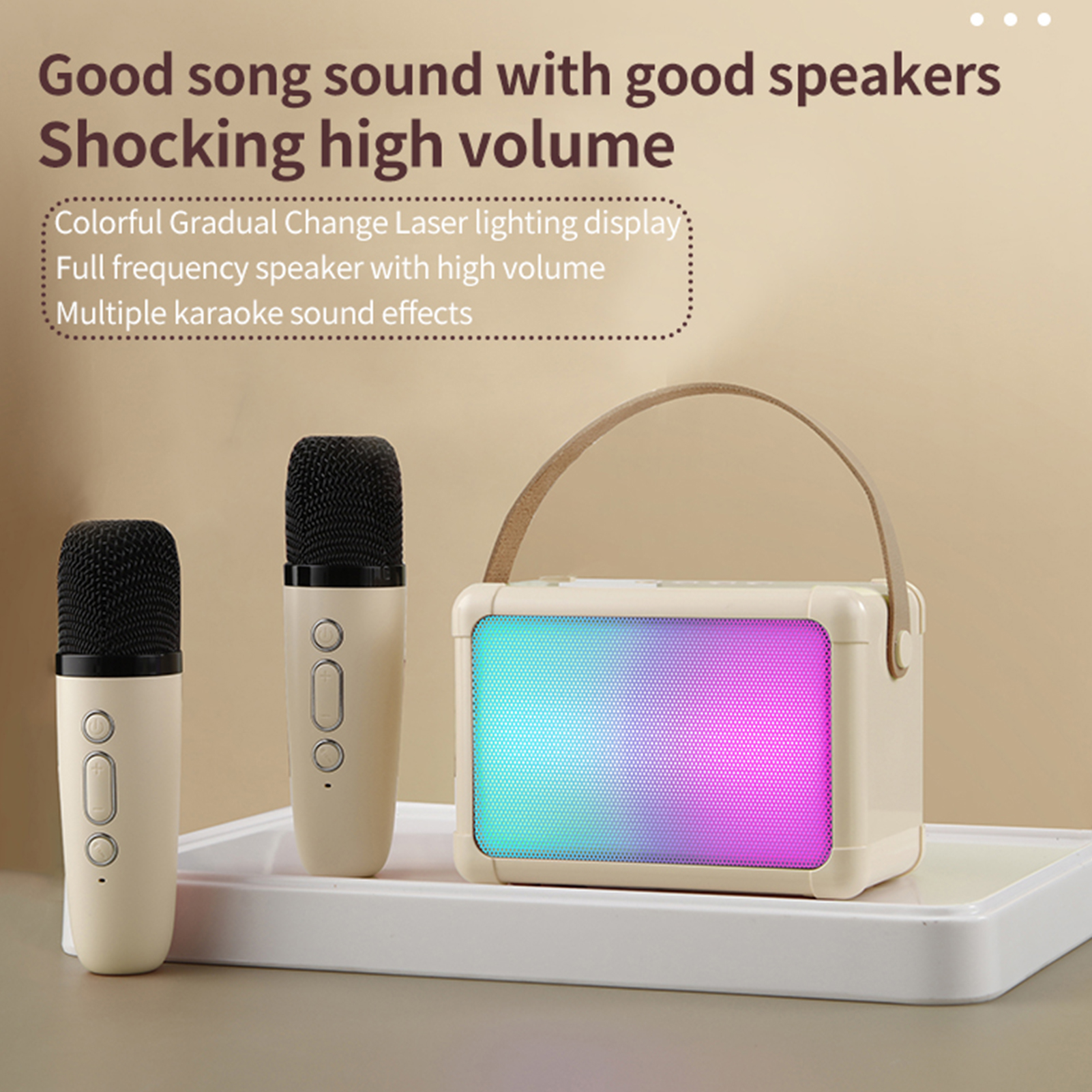 H2 Karaoke Machine With Microphones Cool RGB Lighting Portable Speaker Studio Speaker AUX TF Card Player For Party Meeting Dual microphone white
