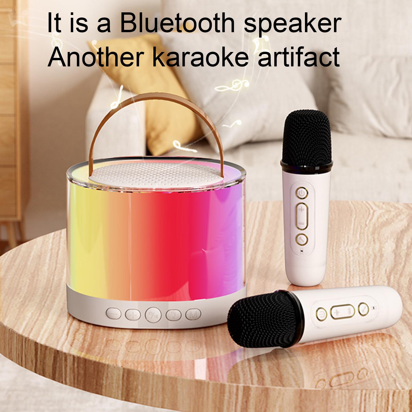 Wireless Speaker Portable Microphone Karaoke Machine LED Speaker With Carrying Handle For Home Kitchen Outdoor Travelling Beige + single mic English