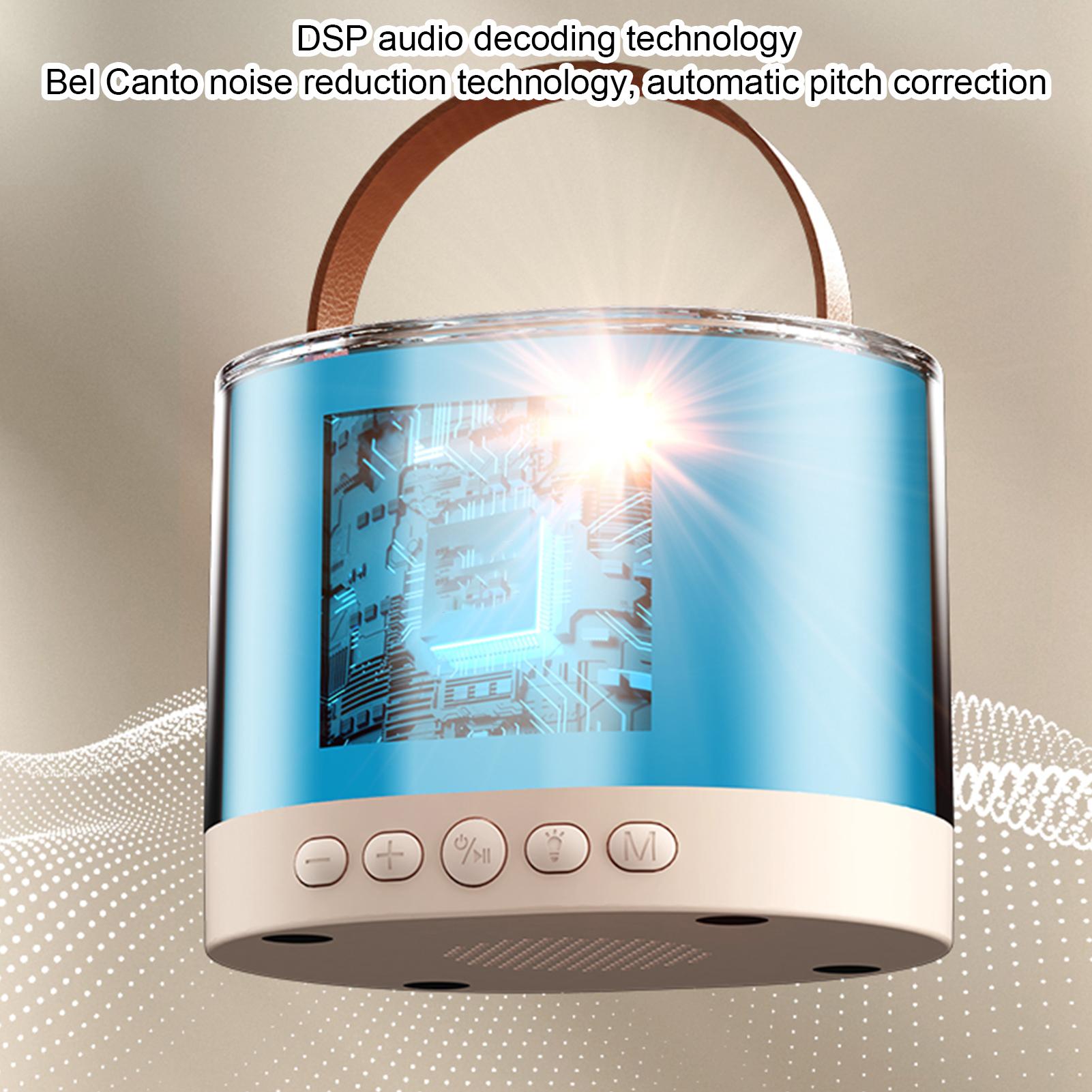 Wireless Speaker Portable Microphone Karaoke Machine LED Speaker With Carrying Handle For Home Kitchen Outdoor Travelling Beige + double mic English