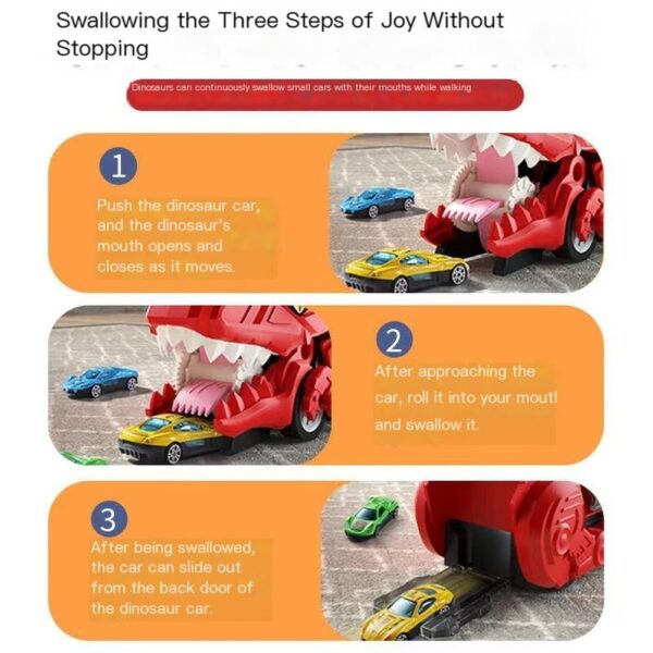 Transformed Dinosaur Car With Alloy Car Unique Tyrannosaurus Rex Track Car Toys For Boys Girls Birthdays Gifts Green dinosaur + 6 alloy cars