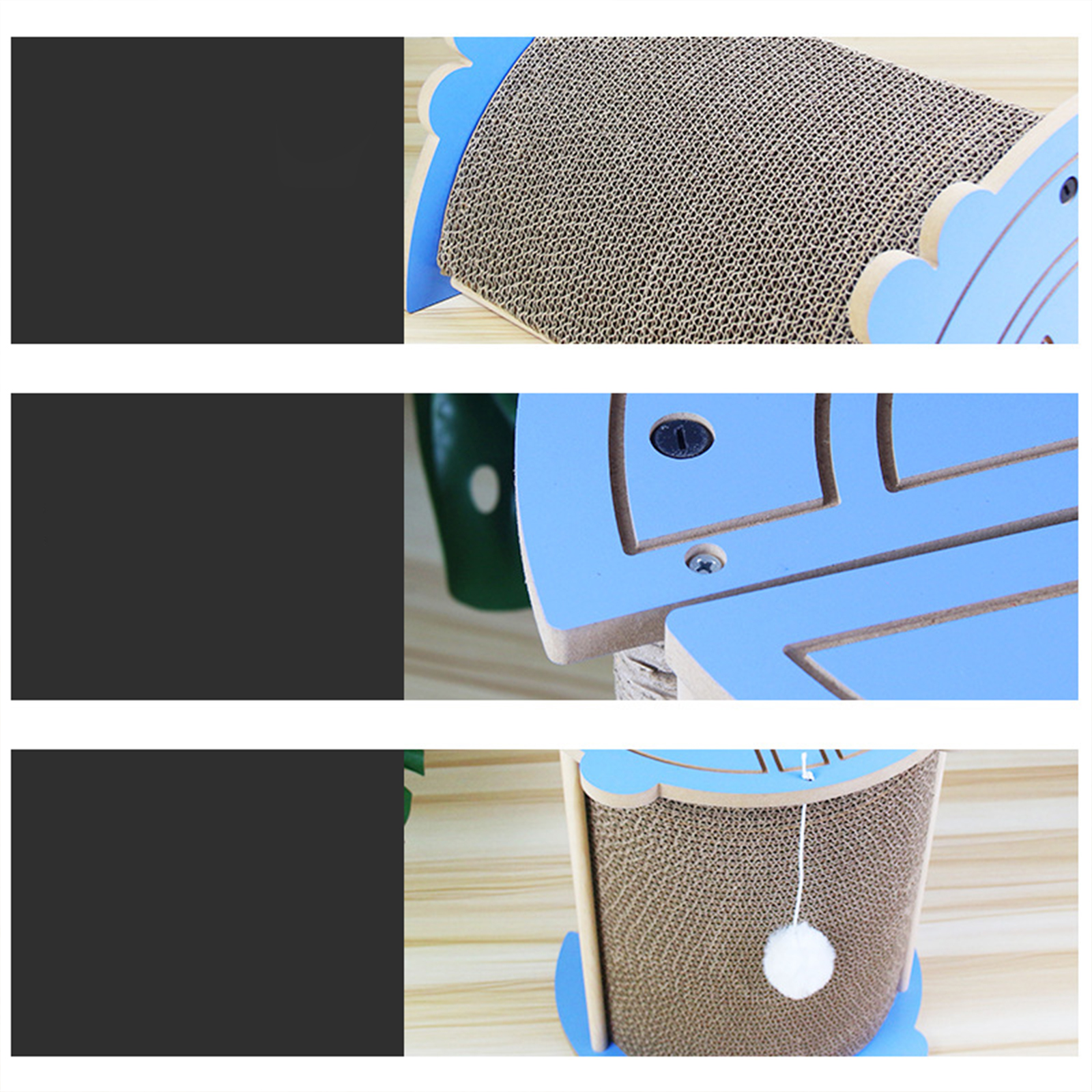 Cat Scratcher Cat Scratch Pad Wtih Cat Teaser Plush Ball Thickened Wear-resistant Corrugated Paper Replaceable Cat Scratch Board For Indoor Small fish blue blue