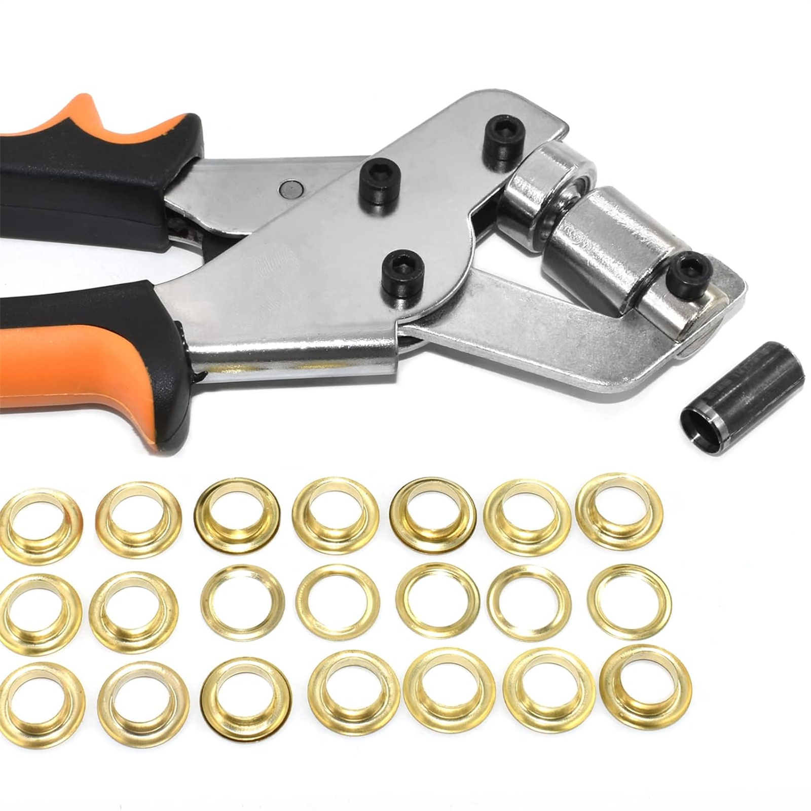 Grommet Tool Kit With 3/8 Inch (10mm) Diameter 100Pcs Grommets Eyelets For Fabric Tarps Leather Handheld Hole Punch Pliers Grommet Press Kits Pliers (100 Eyelets)