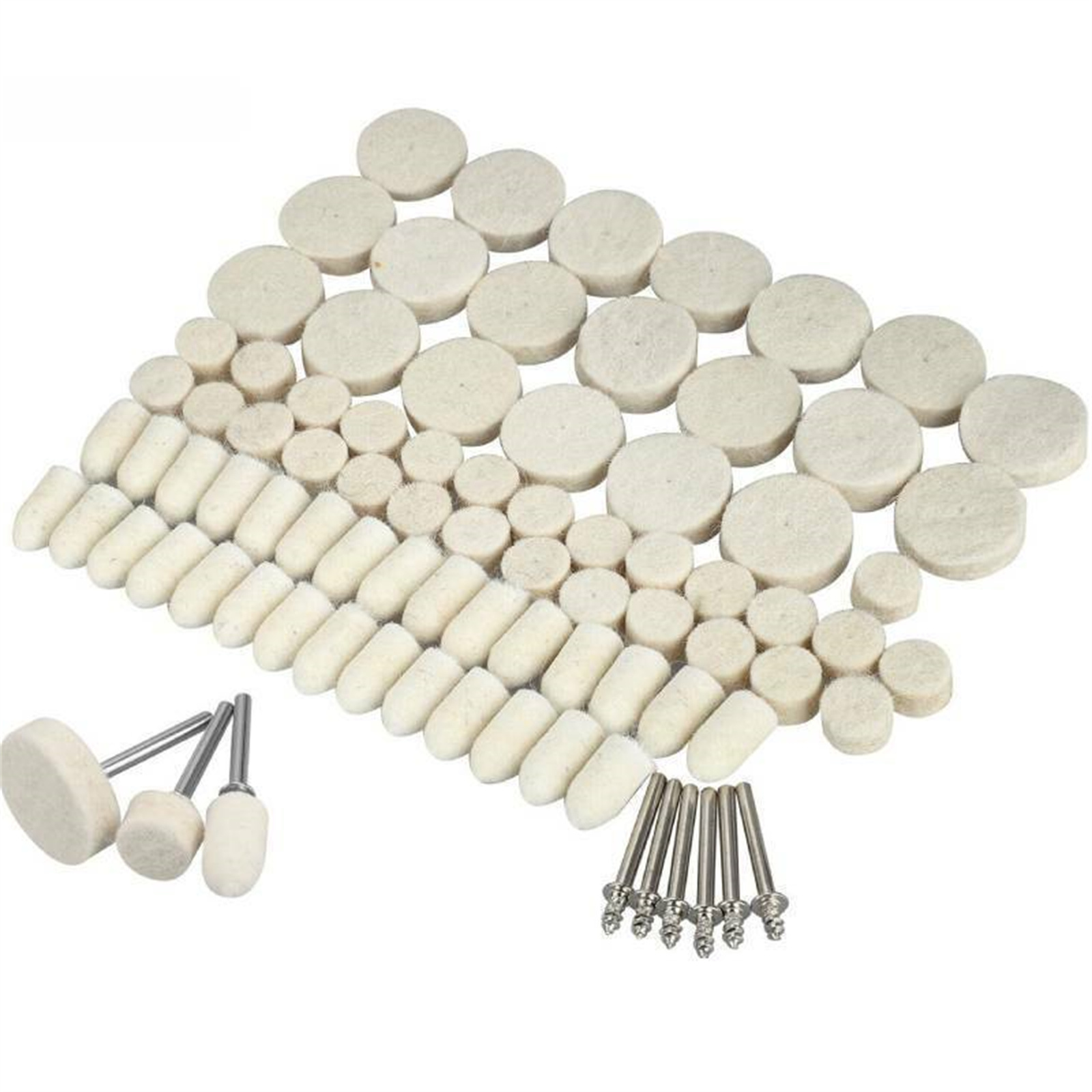 88Pcs Felt Polishing Buffing Wheel Set For Electric Polishing Machine, Wool Felt Polishing Tips Wheel With 1/8"" Shank For Rotary Tool Attachment 88PC boxed