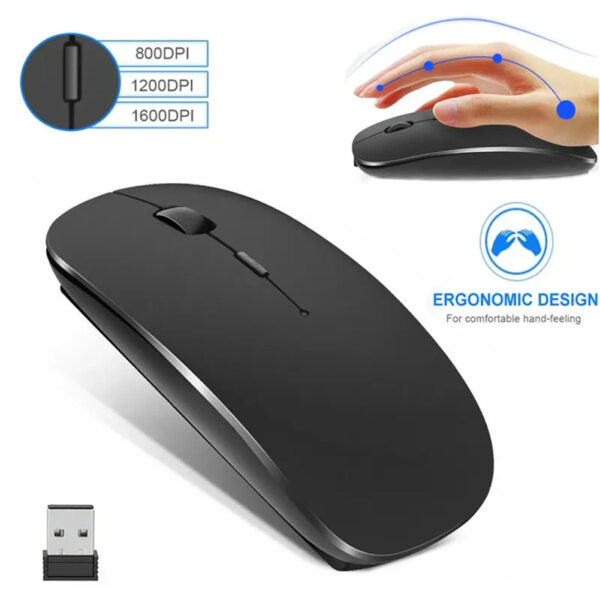 1600DPI Wireless Mouse For Laptop, 2.4GHz Ultra Thin Silent Mouse, Portable Mobile Optical Cordless Mouse Mice For Laptop, PC, Computer black