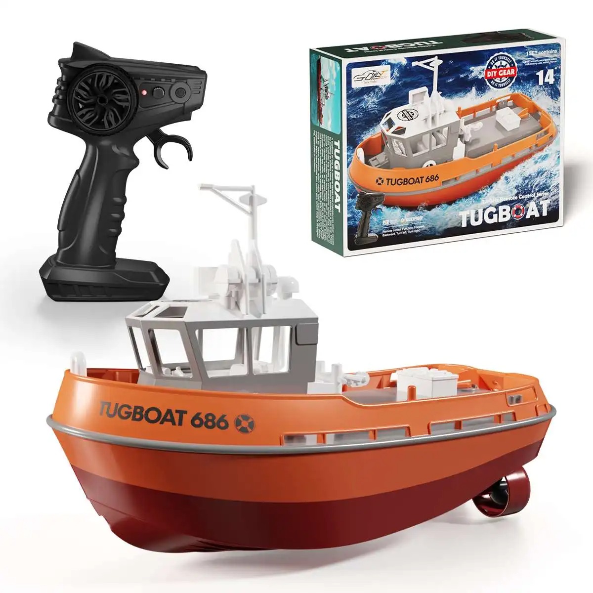 Remote Control Boat Kids 1:72 RC Boat With Built-in Rechargeable Battery Controller Charger Dual Motor Toy Boat yellow